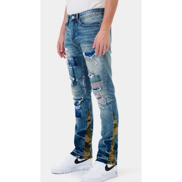 FIRST ROW Heavy Rip & Repair Slim Straight Denim 34/32 A8 - Picture 2 of 12